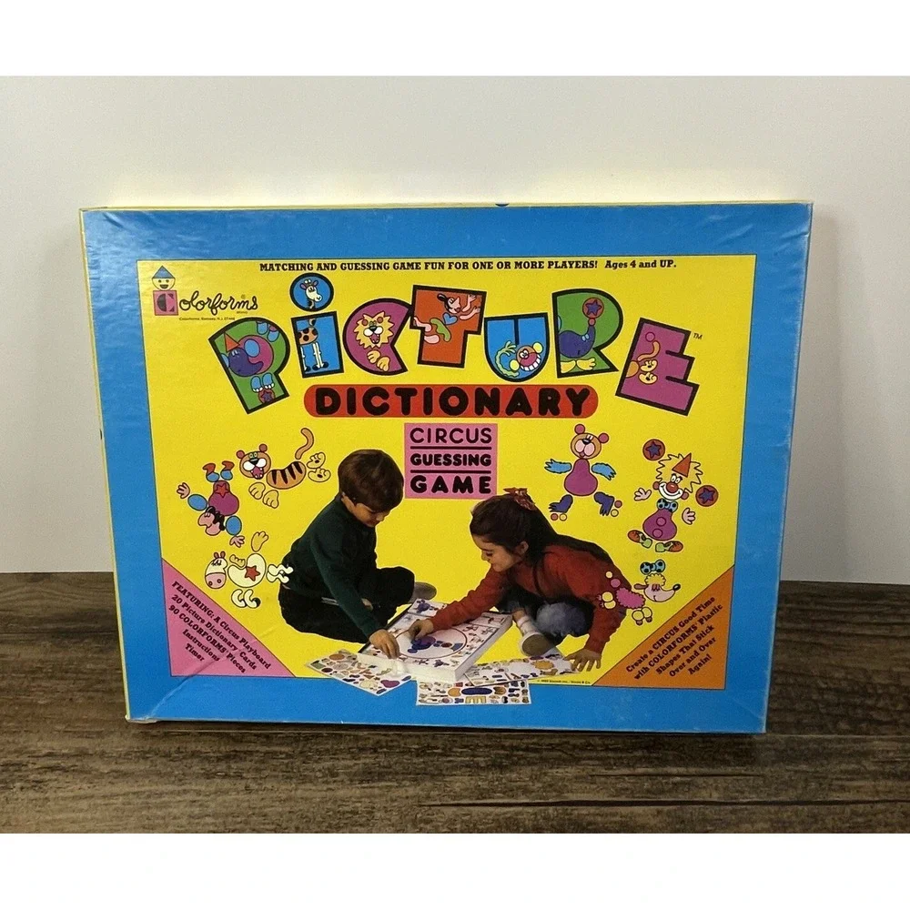 Colorforms Picture Dictionary Circus Guessing Game Playset 1988 Clowns Stickers